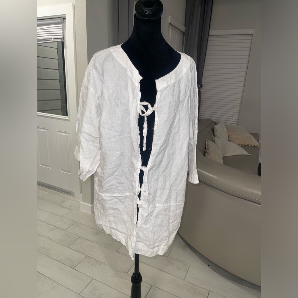 J Jill 100% linen front tie oversized tunic lagenlook blouse 2X